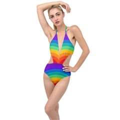 Rainbow Background Colorful Plunging Cut Out Swimsuit