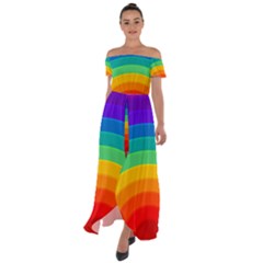 Rainbow Background Colorful Off Shoulder Open Front Chiffon Dress by HermanTelo