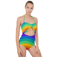 Rainbow Background Colorful Scallop Top Cut Out Swimsuit