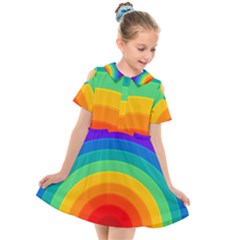 Rainbow Background Colorful Kids  Short Sleeve Shirt Dress