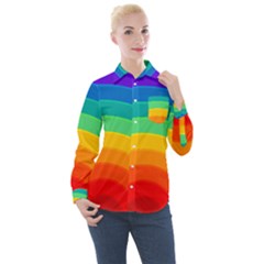 Rainbow Background Colorful Women s Long Sleeve Pocket Shirt