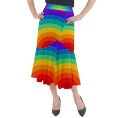 Rainbow Background Colorful Midi Mermaid Skirt by HermanTelo