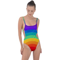 Rainbow Background Colorful Tie Strap One Piece Swimsuit