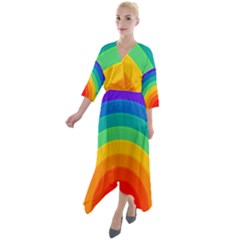 Rainbow Background Colorful Quarter Sleeve Wrap Front Maxi Dress