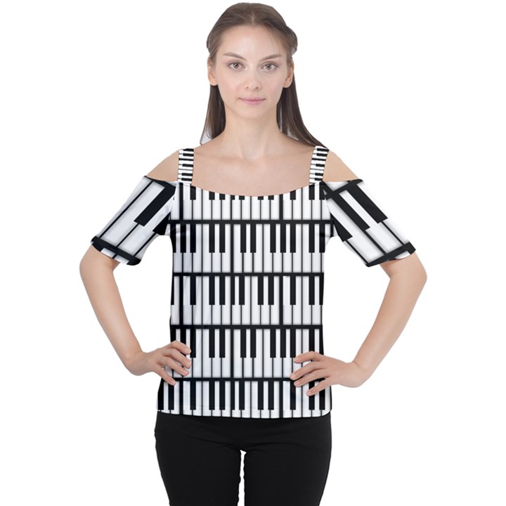 Piano Keys Cutout Shoulder Tee