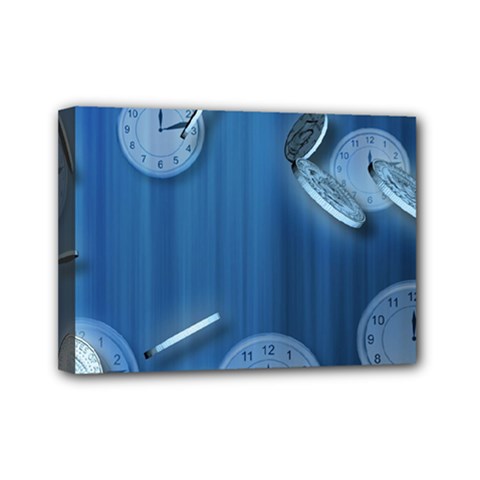 Time Clock Watch Hours Mini Canvas 7  X 5  (stretched)