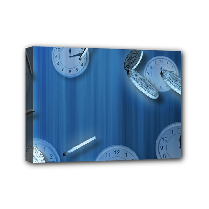 Time Clock Watch Hours Mini Canvas 7  x 5  (Stretched)