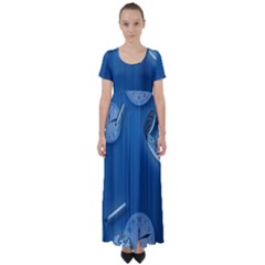 Time Clock Watch Hours High Waist Short Sleeve Maxi Dress