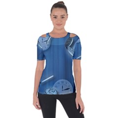 Time Clock Watch Hours Shoulder Cut Out Short Sleeve Top