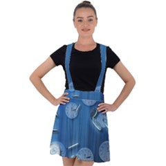 Time Clock Watch Hours Velvet Suspender Skater Skirt