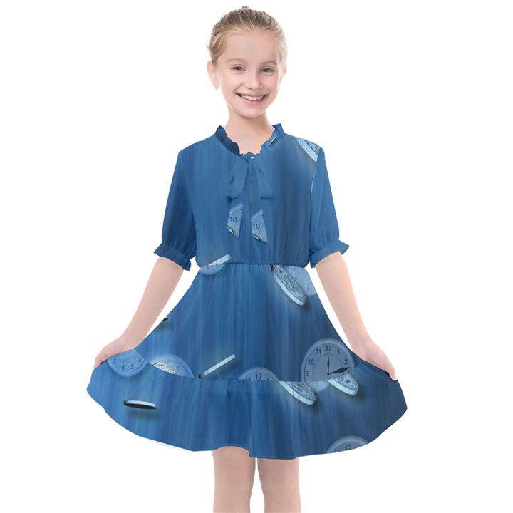 Time Clock Watch Hours Kids  All Frills Chiffon Dress