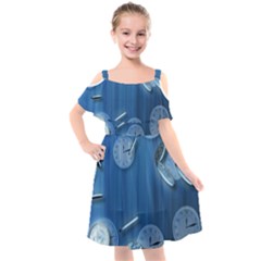 Time Clock Watch Hours Kids  Cut Out Shoulders Chiffon Dress