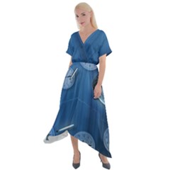 Time Clock Watch Hours Cross Front Sharkbite Hem Maxi Dress