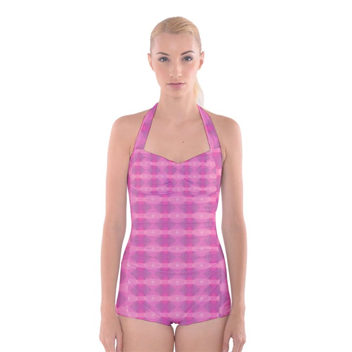 Pink Boyleg Halter Swimsuit 