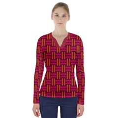 Pattern Red Background Structure V-neck Long Sleeve Top