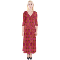 Pattern Red Background Structure Quarter Sleeve Wrap Maxi Dress by HermanTelo