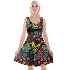 Funny Sugar Skull Cat Reversible Velvet Sleeveless Dress