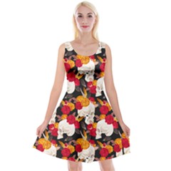 Gothic Skull And Flowers Reversible Velvet Sleeveless Dress