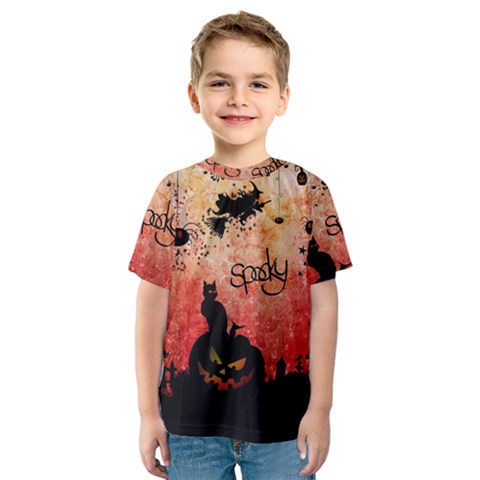 Funny Halloween Design, Cat, Pumpkin And Witch Kids  Sport Mesh Tee by FantasyWorld7