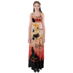 Funny Halloween Design, Cat, Pumpkin And Witch Empire Waist Maxi Dress by FantasyWorld7