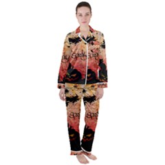 Funny Halloween Design, Cat, Pumpkin And Witch Satin Long Sleeve Pyjamas Set by FantasyWorld7