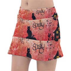 Funny Halloween Design, Cat, Pumpkin And Witch Tennis Skirt by FantasyWorld7