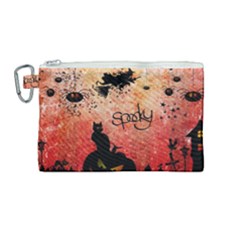 Funny Halloween Design, Cat, Pumpkin And Witch Canvas Cosmetic Bag (medium) by FantasyWorld7