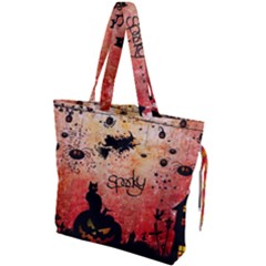 Funny Halloween Design, Cat, Pumpkin And Witch Drawstring Tote Bag by FantasyWorld7