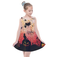 Funny Halloween Design, Cat, Pumpkin And Witch Kids  Summer Dress by FantasyWorld7