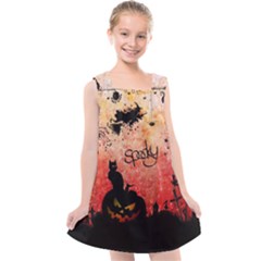 Funny Halloween Design, Cat, Pumpkin And Witch Kids  Cross Back Dress by FantasyWorld7