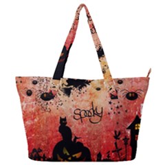 Funny Halloween Design, Cat, Pumpkin And Witch Full Print Shoulder Bag by FantasyWorld7