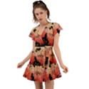 Funny Halloween Design, Cat, Pumpkin And Witch Flutter Sleeve Wrap Dress View1