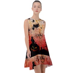 Funny Halloween Design, Cat, Pumpkin And Witch Frill Swing Dress by FantasyWorld7