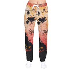 Funny Halloween Design, Cat, Pumpkin And Witch Women Velvet Drawstring Pants by FantasyWorld7