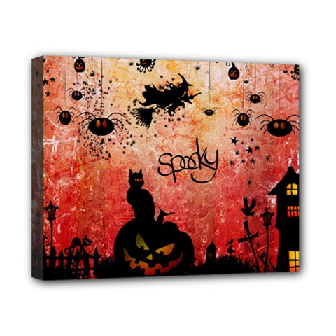 Funny Halloween Design, Cat, Pumpkin And Witch Canvas 10  X 8  (stretched) by FantasyWorld7