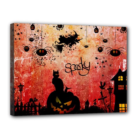 Funny Halloween Design, Cat, Pumpkin And Witch Canvas 16  X 12  (stretched) by FantasyWorld7