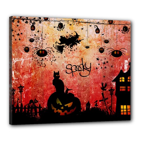 Funny Halloween Design, Cat, Pumpkin And Witch Canvas 24  X 20  (stretched) by FantasyWorld7