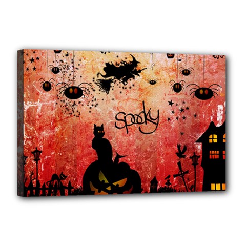 Funny Halloween Design, Cat, Pumpkin And Witch Canvas 18  X 12  (stretched) by FantasyWorld7