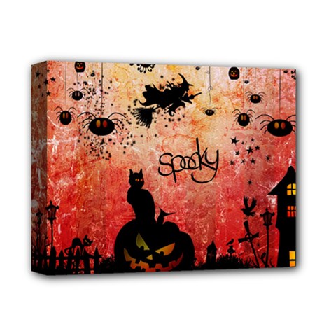 Funny Halloween Design, Cat, Pumpkin And Witch Deluxe Canvas 14  X 11  (stretched) by FantasyWorld7