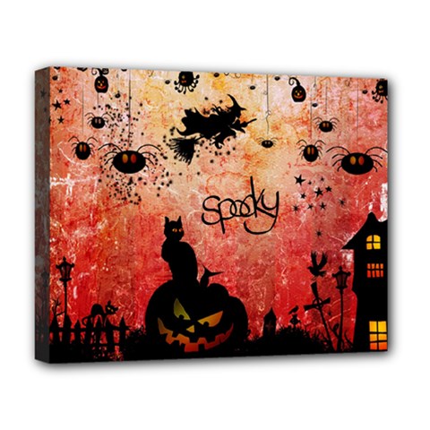 Funny Halloween Design, Cat, Pumpkin And Witch Deluxe Canvas 20  X 16  (stretched) by FantasyWorld7