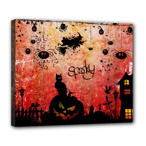 Funny Halloween Design, Cat, Pumpkin And Witch Deluxe Canvas 24  X 20  (stretched) by FantasyWorld7