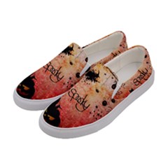 Funny Halloween Design, Cat, Pumpkin And Witch Women s Canvas Slip Ons by FantasyWorld7