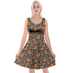 Cute Cartoon Squirrel Gray Reversible Velvet Sleeveless Dress