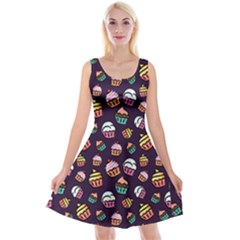 Cute Cartoon Cupcake Purple Reversible Velvet Sleeveless Dress