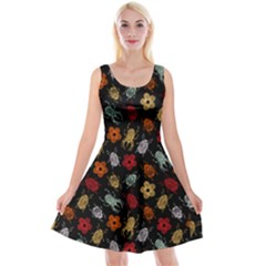 Beetles And Flowers Black Reversible Velvet Sleeveless Dress