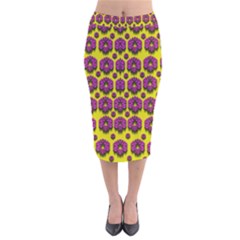 Flower Wreaths Ornate Flowers Decorative Velvet Midi Pencil Skirt