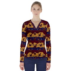 Turkey Pattern V-neck Long Sleeve Top