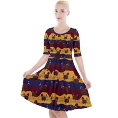 Turkey Pattern Quarter Sleeve A-line Dress by bloomingvinedesign