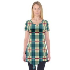 Pattern Texture Plaid Grey Short Sleeve Tunic  by Mariart