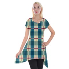 Pattern Texture Plaid Grey Short Sleeve Side Drop Tunic by Mariart